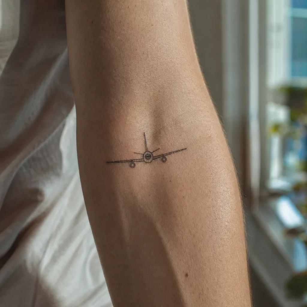 idée tatouage voyage avion minimaliste, photo réaliste sur peau