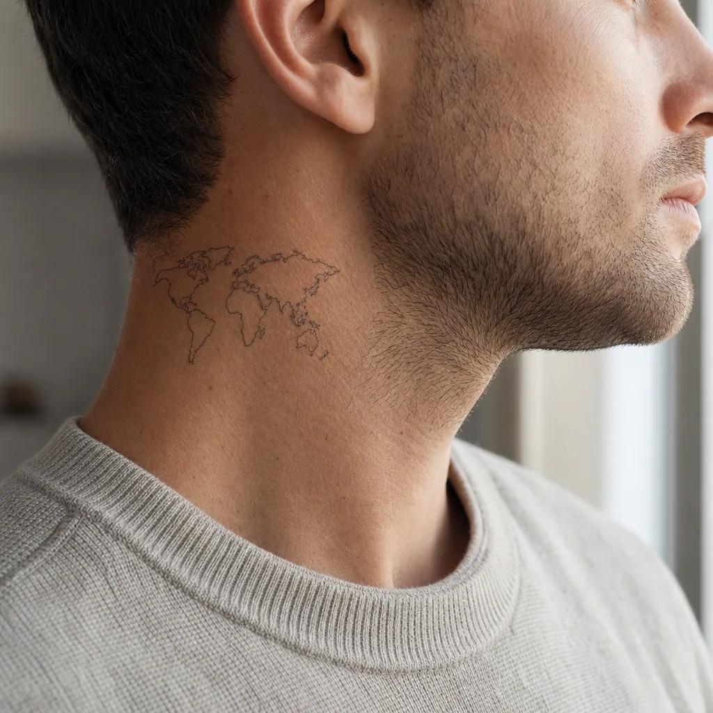 idée tatouage voyage carte du monde fine line, photo réaliste sur peau