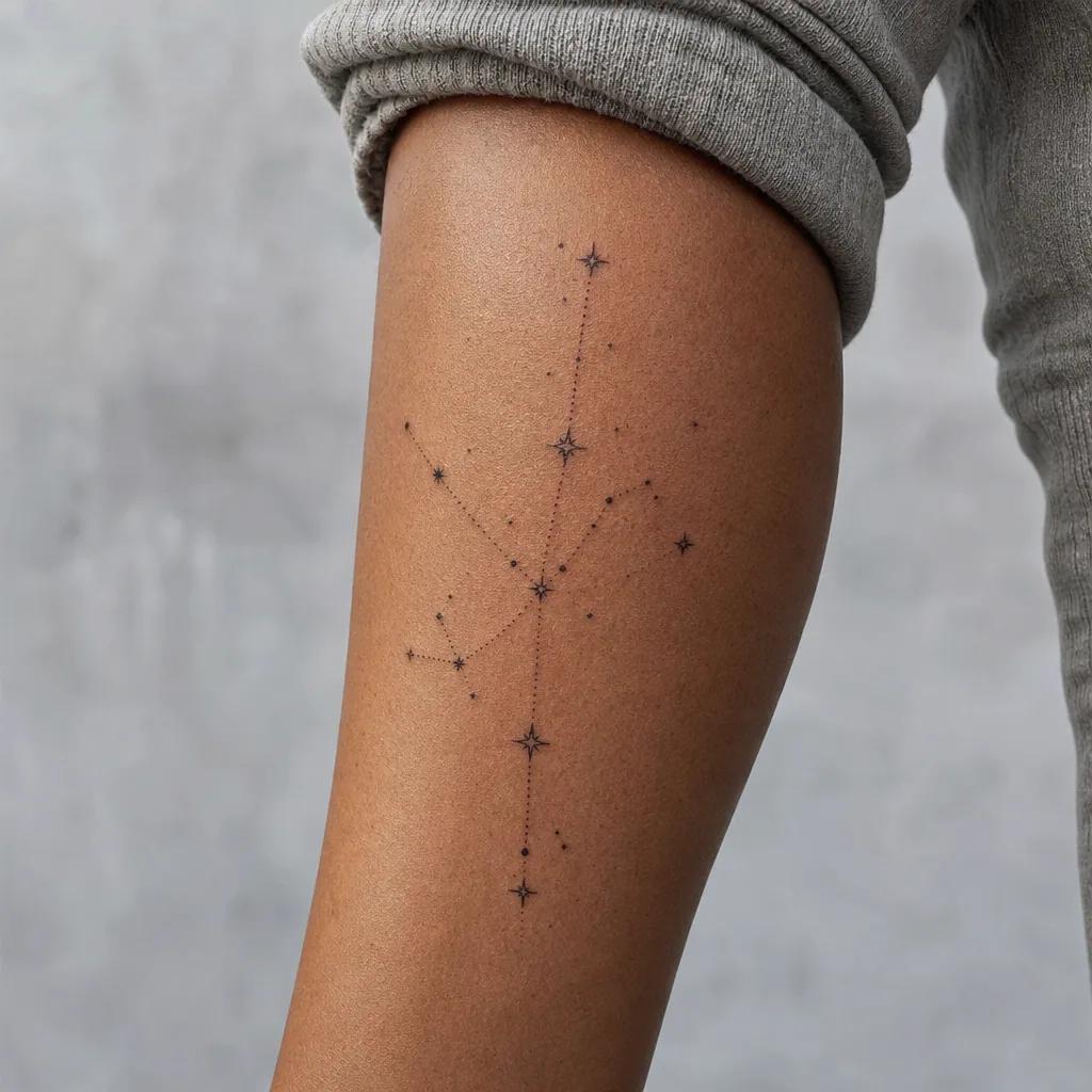idée tatouage voyage constellation dotwork, photo réaliste sur peau