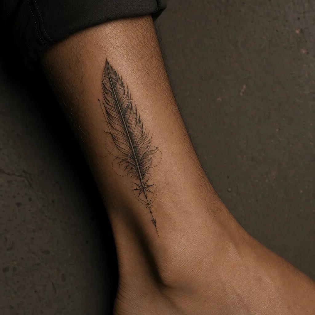 idée tatouage voyage plume voyageuse spirituelle, photo réaliste sur peau