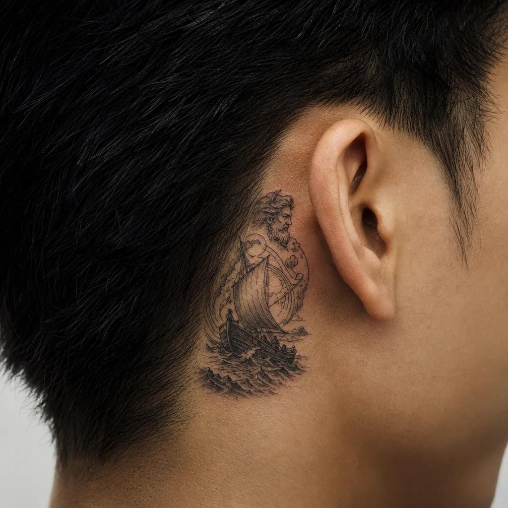 idée tatouage voyage ulysse mythologique, photo réaliste sur peau