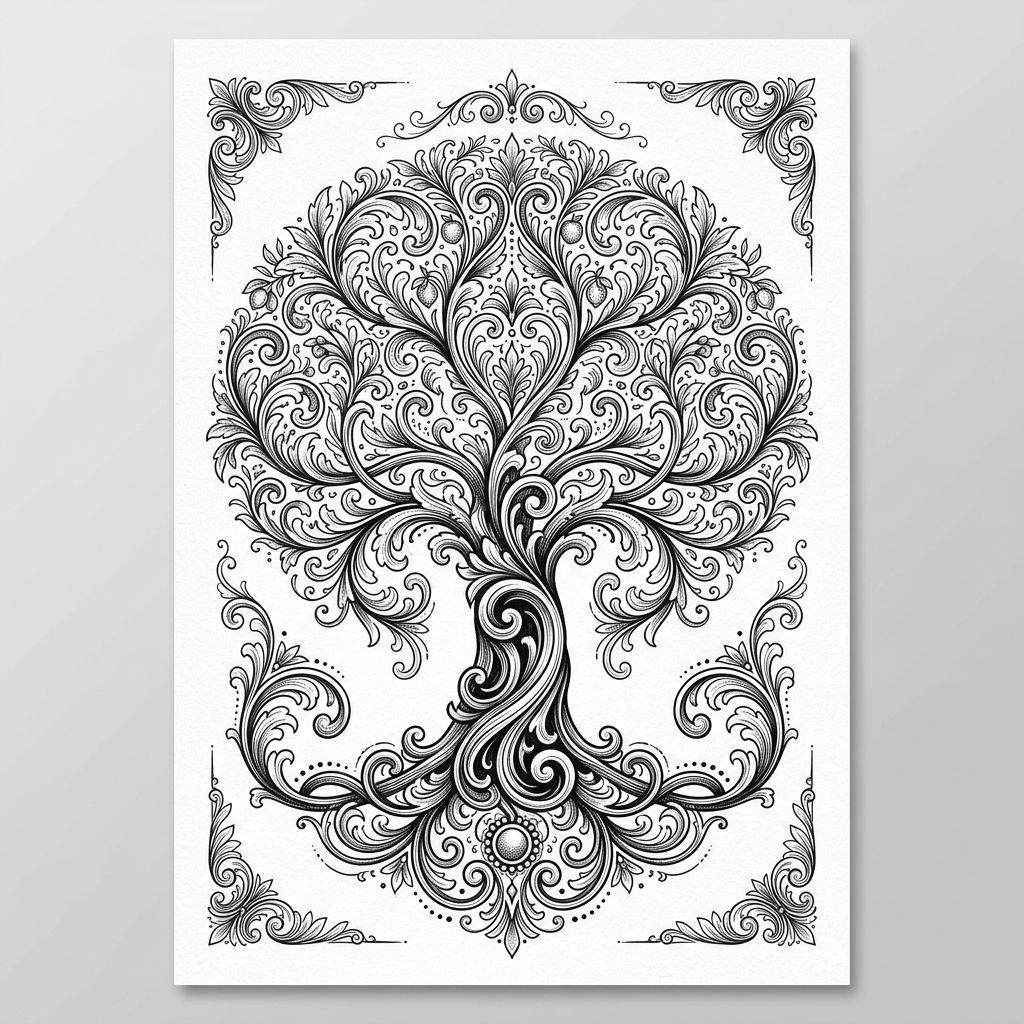 idée tatouage arbre de vie arbre ornemental, design sur fond blanc