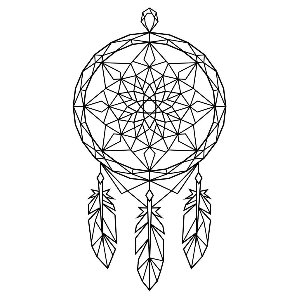 idée tatouage attrape-rêve attrape-reve géométrique, design sur fond blanc