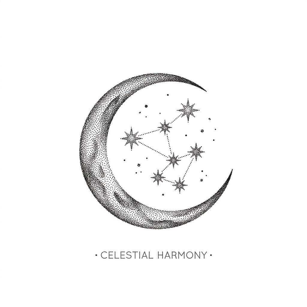 idée tatouage avant-bras femme lune et étoiles dotwork, design sur fond blanc