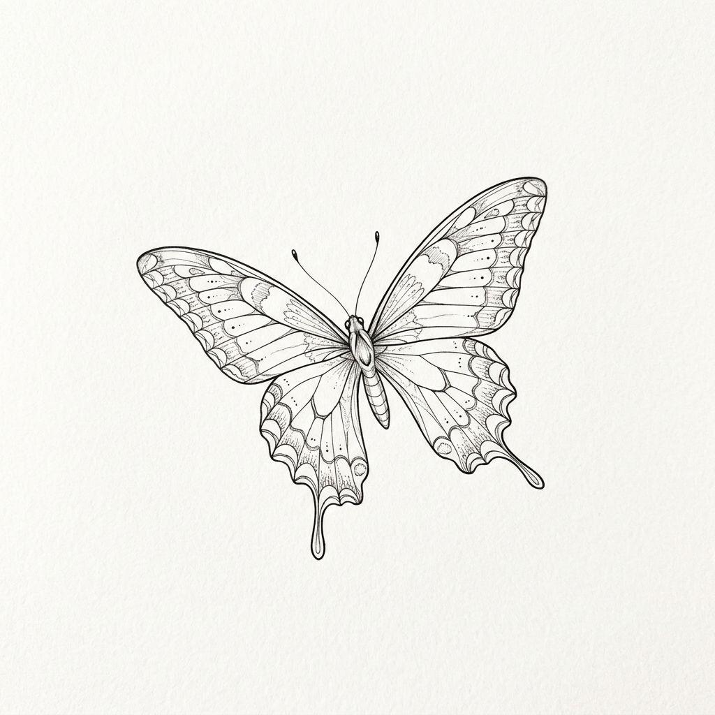 idée tatouage avant-bras femme papillon fine line, design sur fond blanc