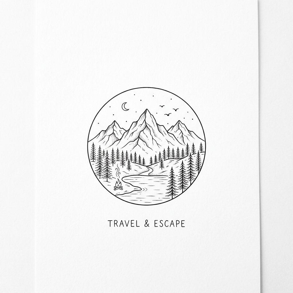 idée tatouage avant-bras femme mini paysage montagne, design sur fond blanc