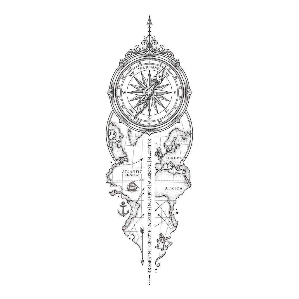 idée tatouage avant-bras homme carte au trésor fine line, design sur fond blanc