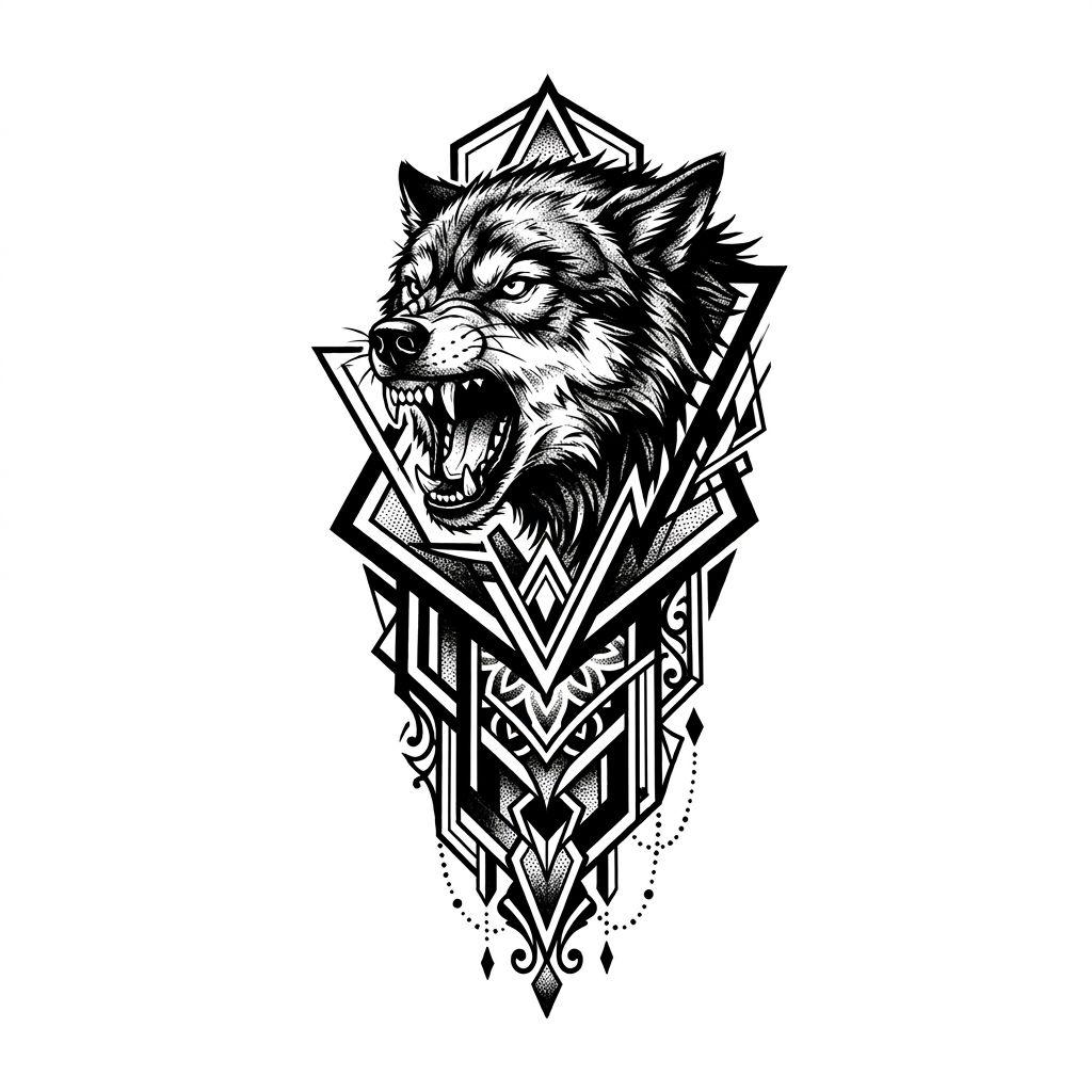 idée tatouage avant-bras homme loup blackwork, design sur fond blanc