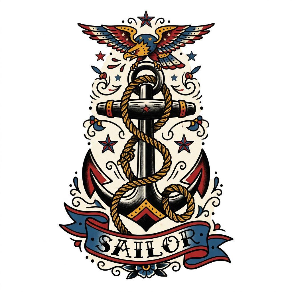 idée tatouage avant-bras homme ancre old school, design sur fond blanc