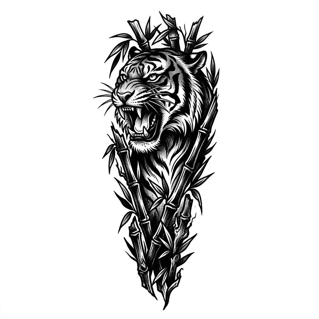 idée tatouage avant-bras homme tigre puissant, design sur fond blanc