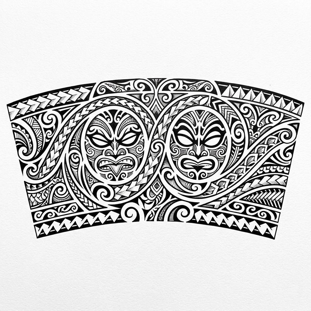 idée tatouage avant-bras homme maori arm band, design sur fond blanc