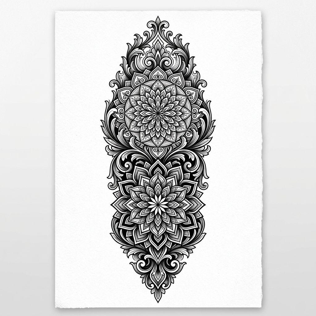 idée tatouage avant-bras homme mandala forearm, design sur fond blanc