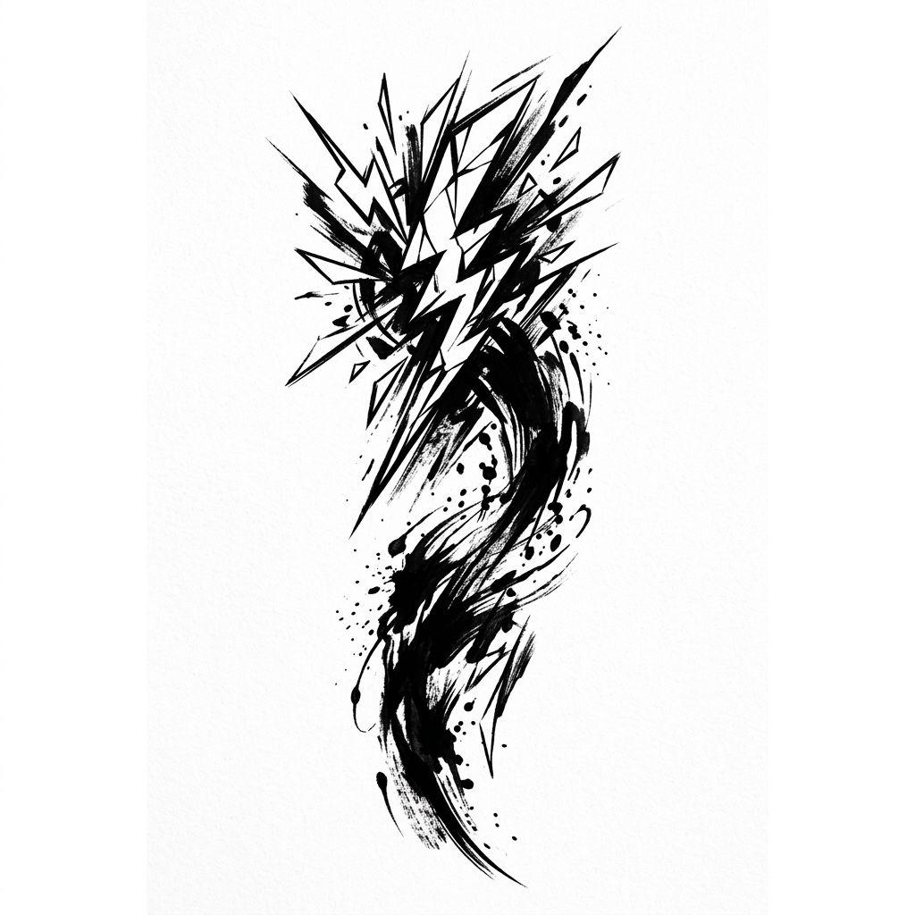 idée tatouage avant-bras homme foudre abstraite, design sur fond blanc