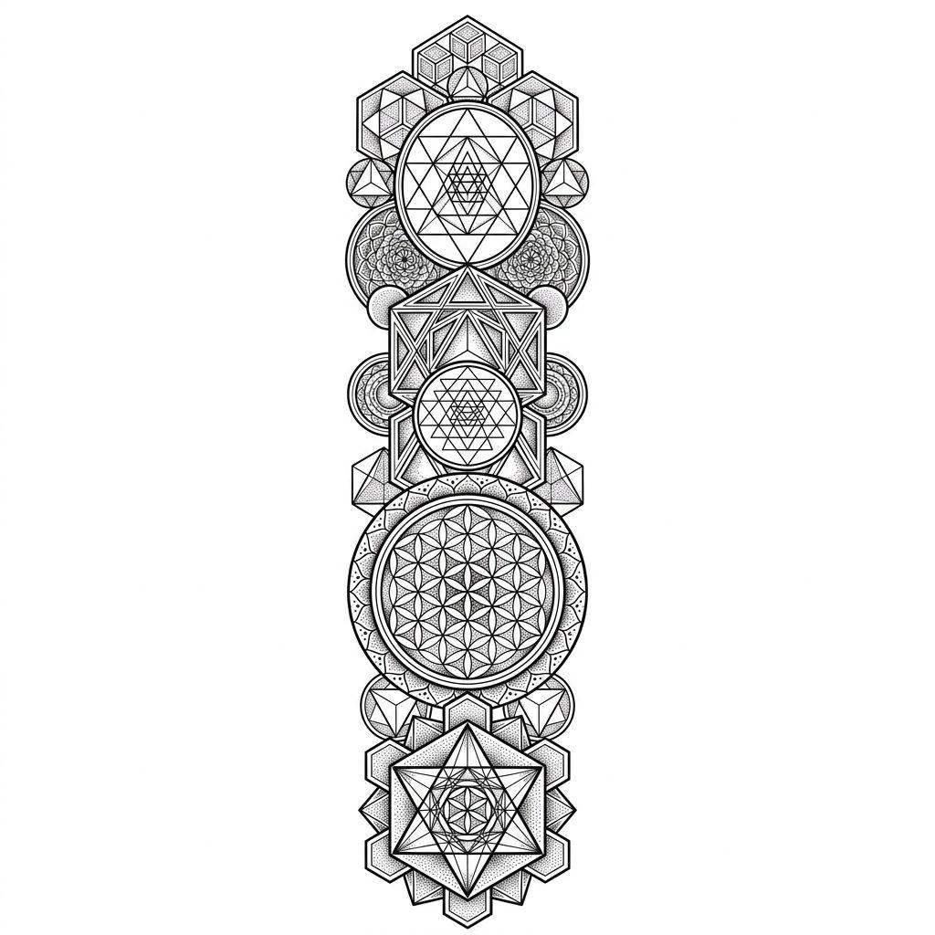 idée tatouage bras manche géométrique, design sur fond blanc