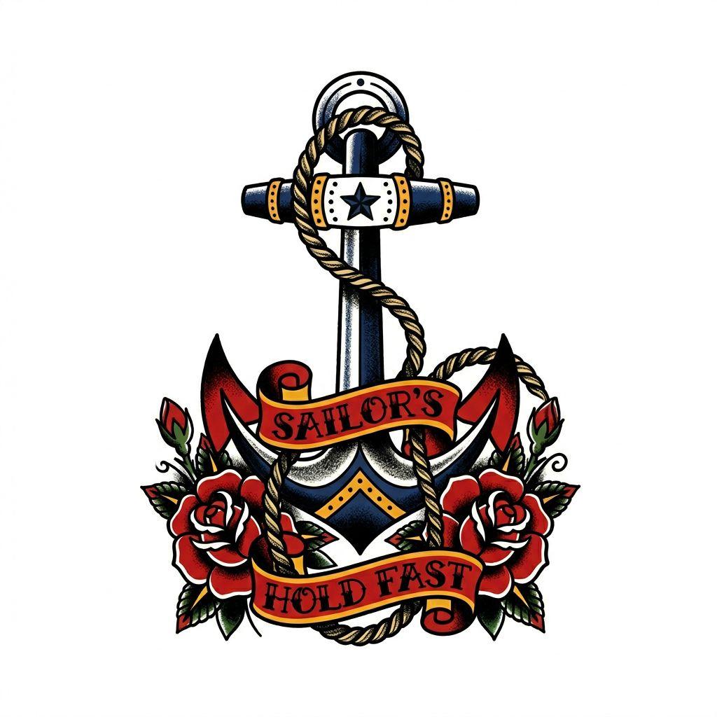 idée tatouage bras ancre old school, design sur fond blanc