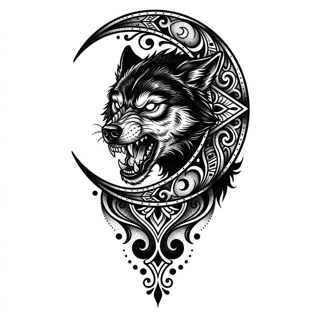 idée tatouage bras tête de loup puissante, design sur fond blanc
