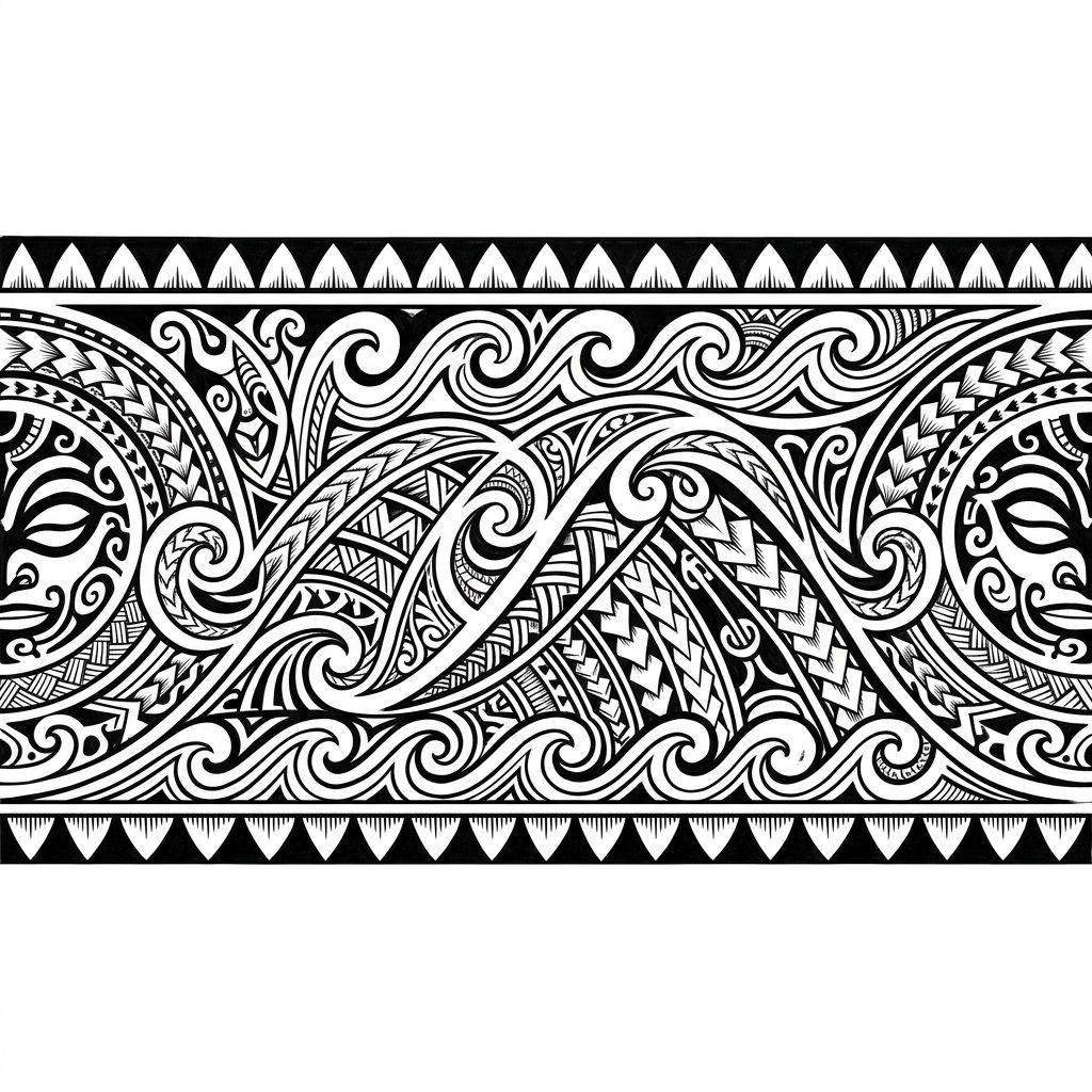 idée tatouage bras polynésien arm band, design sur fond blanc