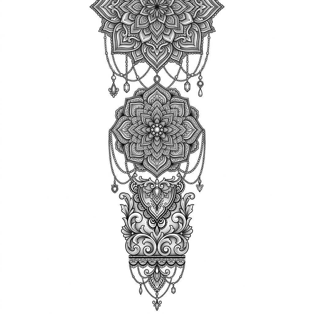 idée tatouage bras manche ornementale, design sur fond blanc