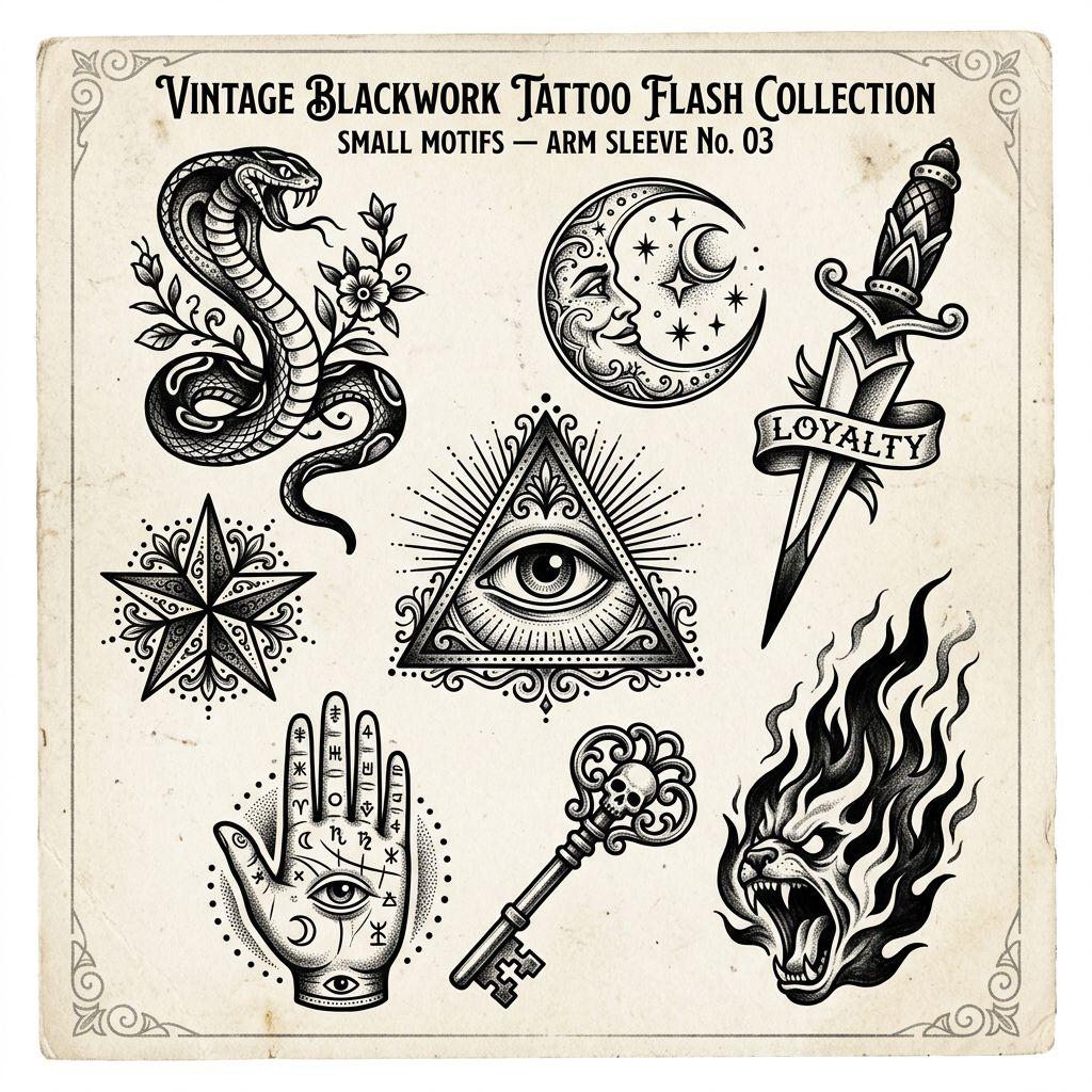 idée tatouage bras patchwork sleeve flash, design sur fond blanc