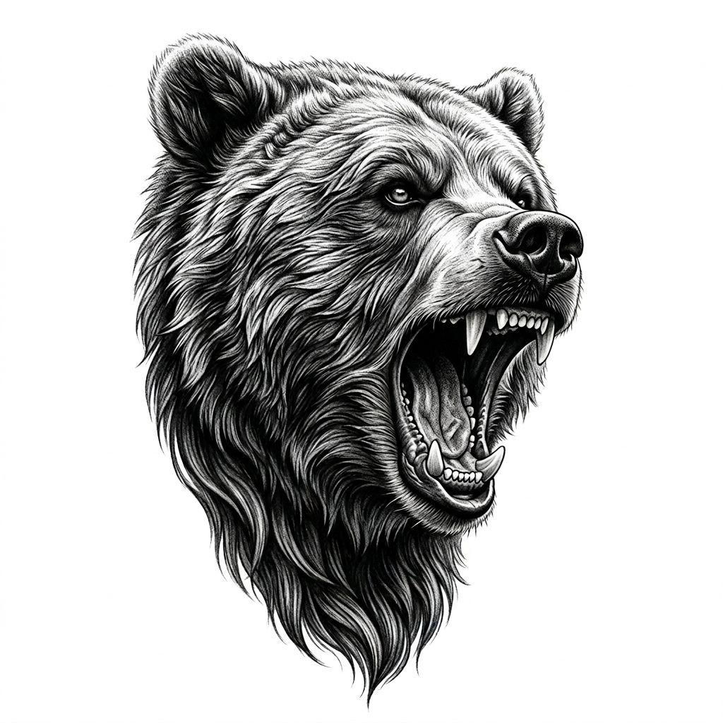 idée tatouage bras homme ours réaliste, design sur fond blanc