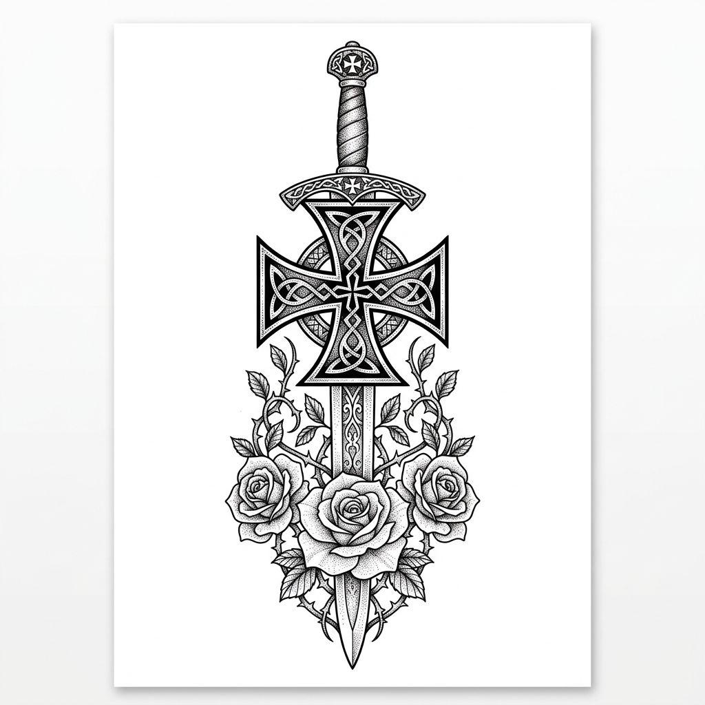 idée tatouage bras homme croix templière, design sur fond blanc