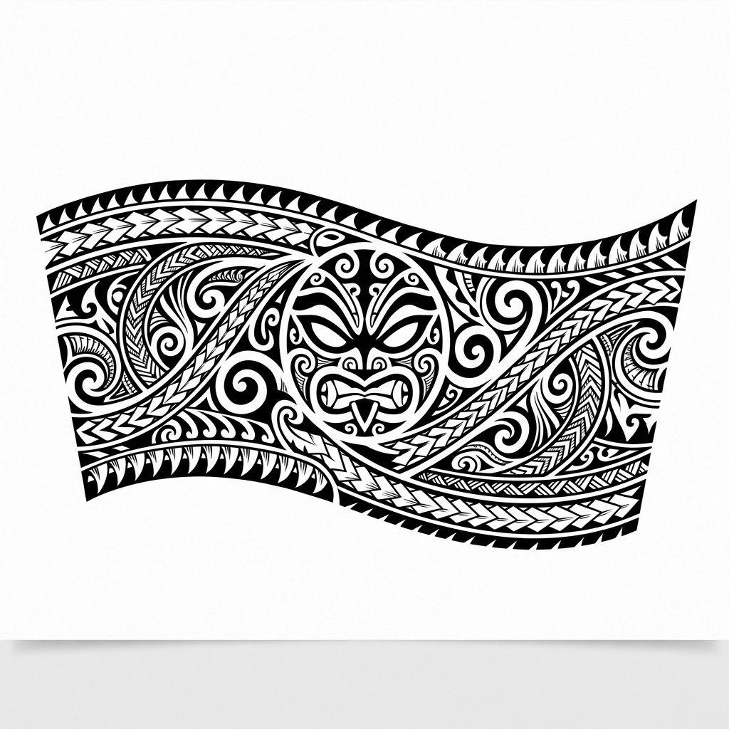 idée tatouage bras homme maori arm band, design sur fond blanc