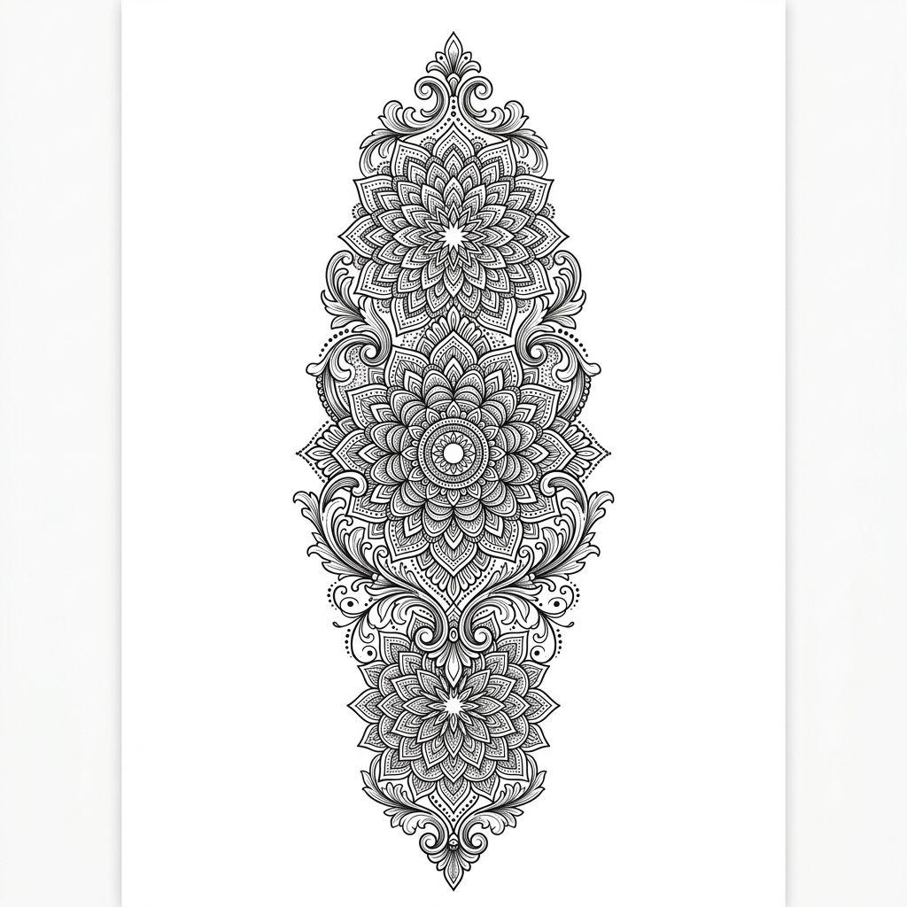 idée tatouage bras homme mandala arm sleeve, design sur fond blanc