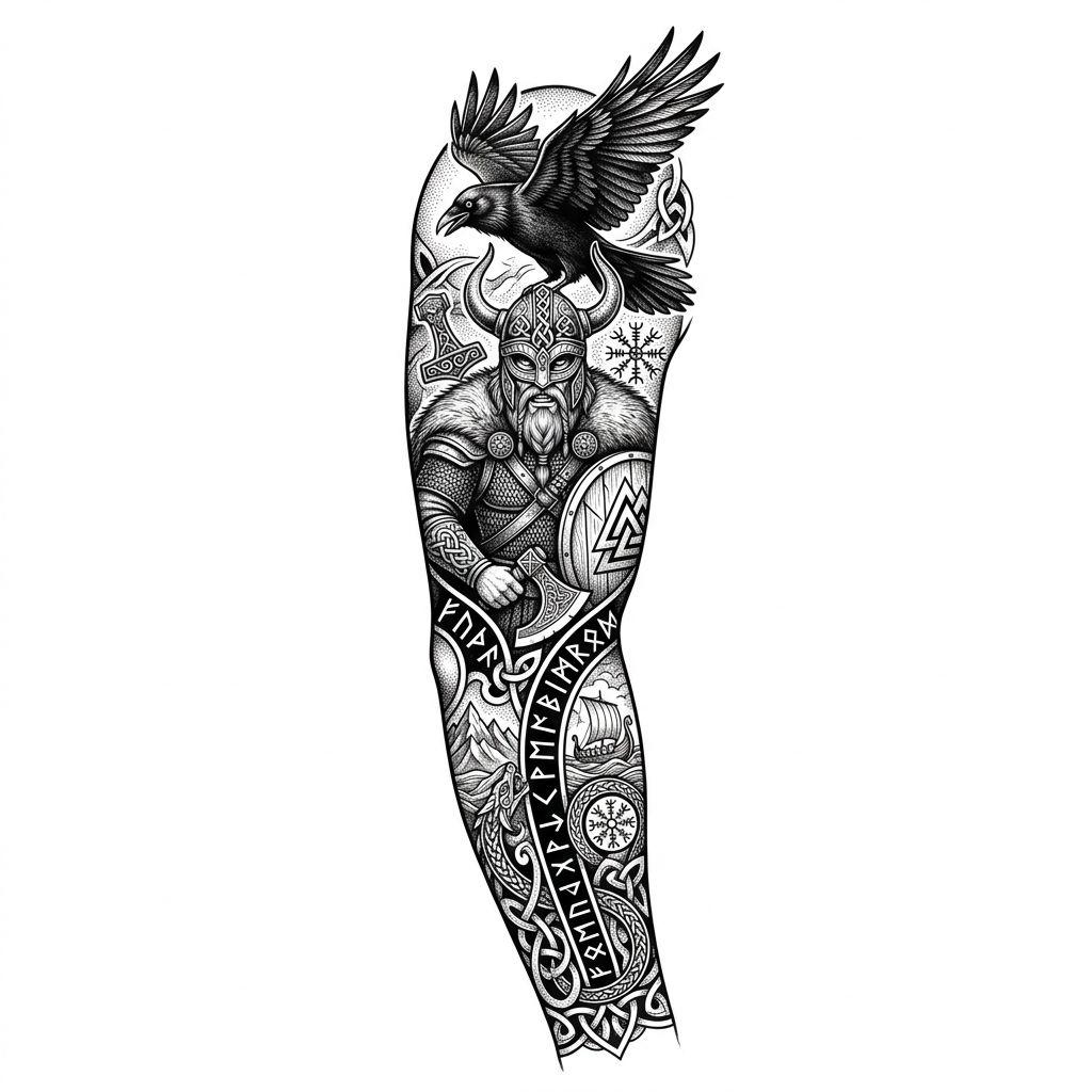 idée tatouage bras homme sleeve premium, design sur fond blanc