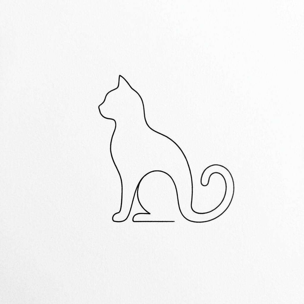 idée tatouage chat silhouette chat minimaliste, design sur fond blanc