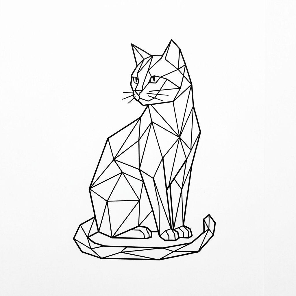 idée tatouage chat chat geometrique facette, design sur fond blanc