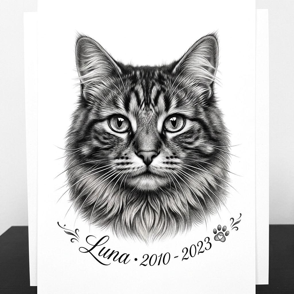 idée tatouage chat portrait chat realiste, design sur fond blanc