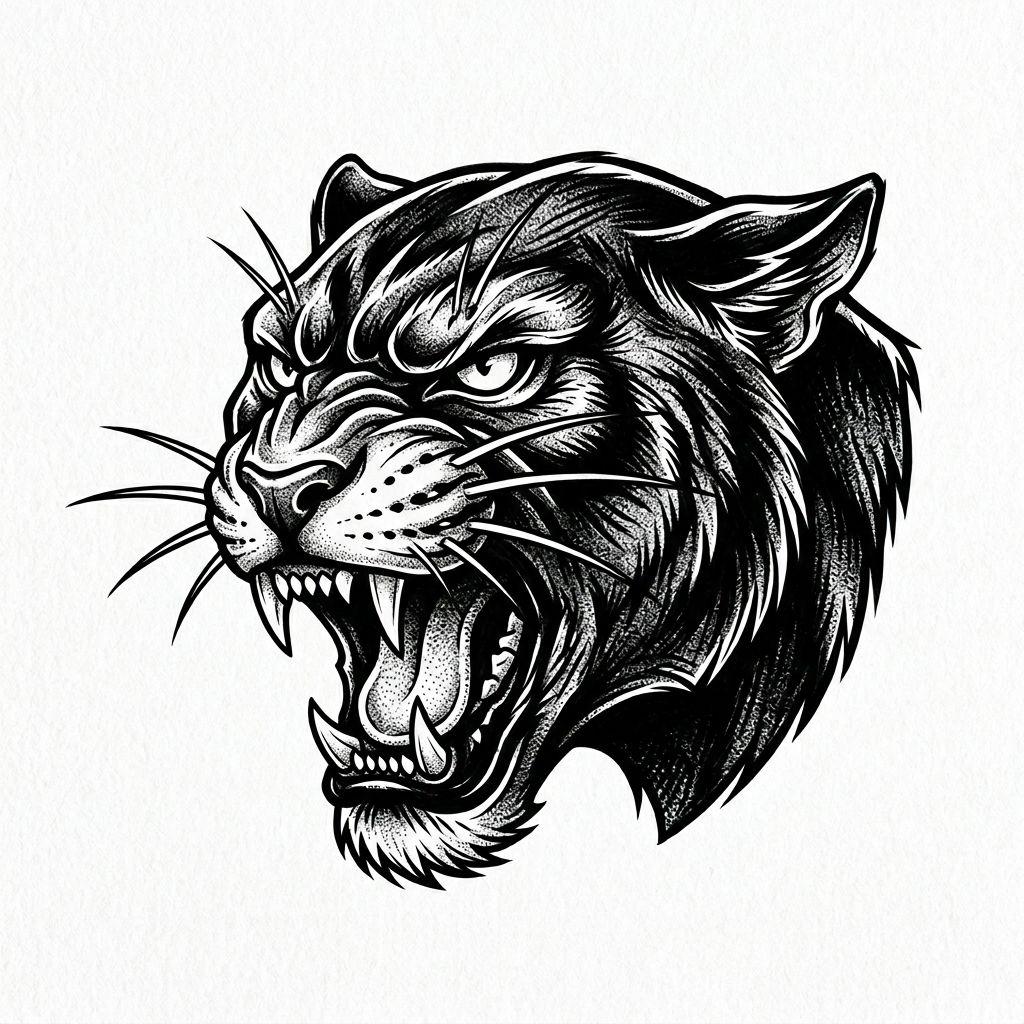 idée tatouage chat chat sauvage panthère, design sur fond blanc
