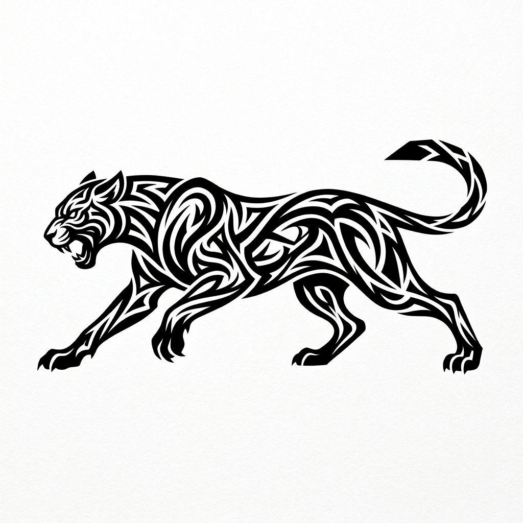 idée tatouage chat chat tribal moderne, design sur fond blanc