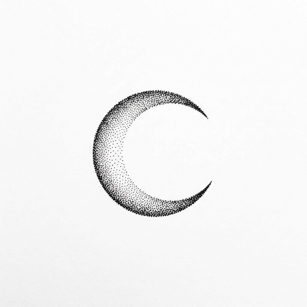 idée tatouage cheville lune dotwork, design sur fond blanc