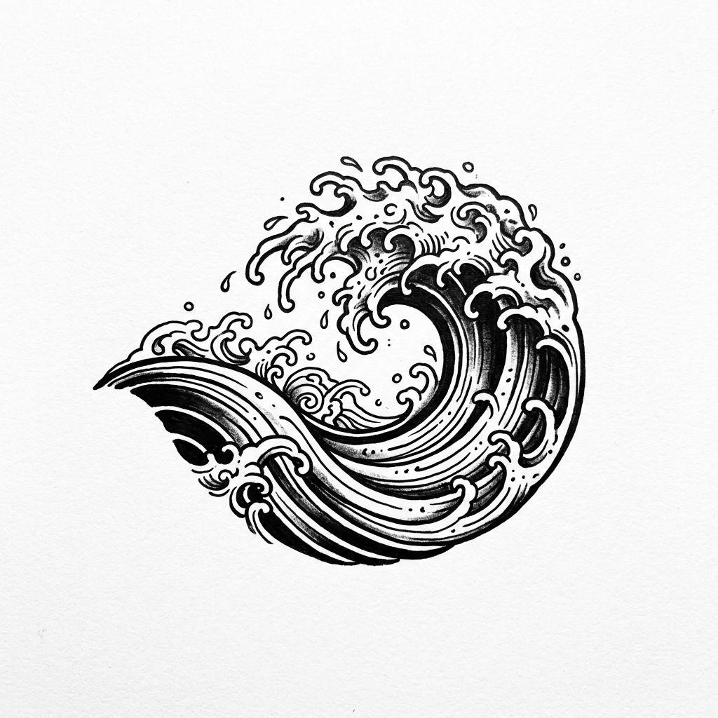 idée tatouage cheville vague japonaise, design sur fond blanc