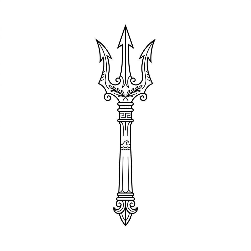 idée tatouage cheville trident mythologique, design sur fond blanc
