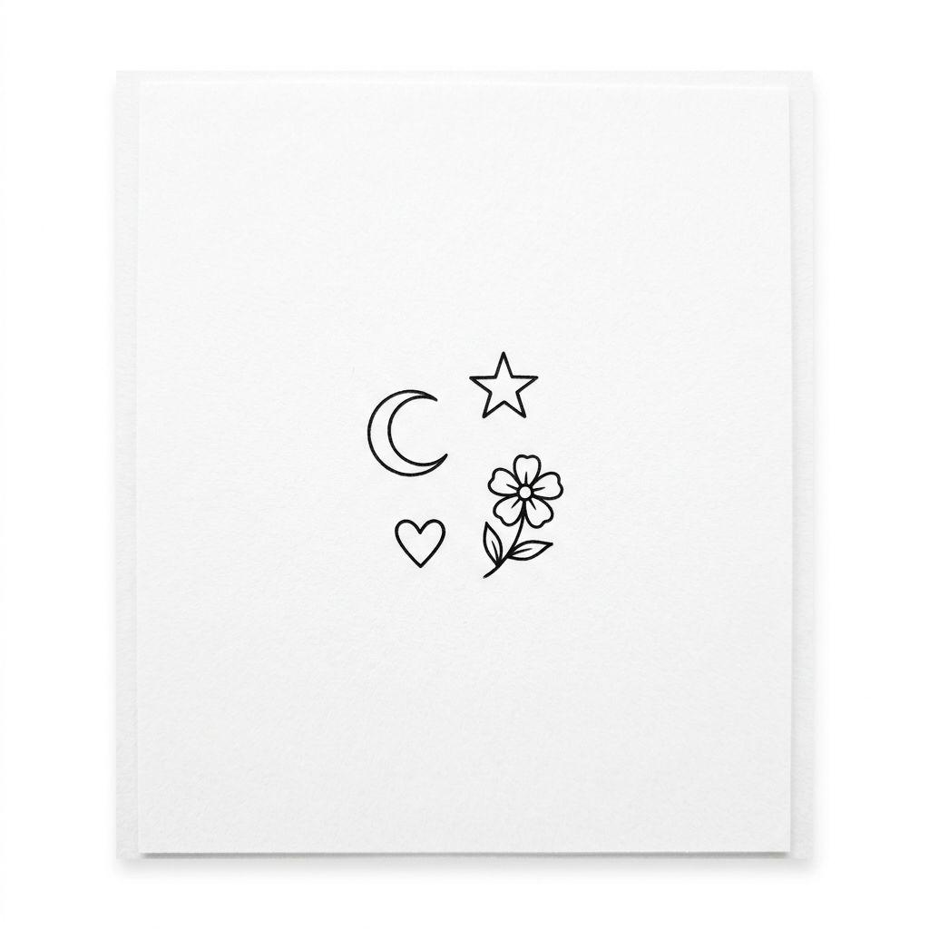 idée tatouage cheville patchwork micro-symboles, design sur fond blanc