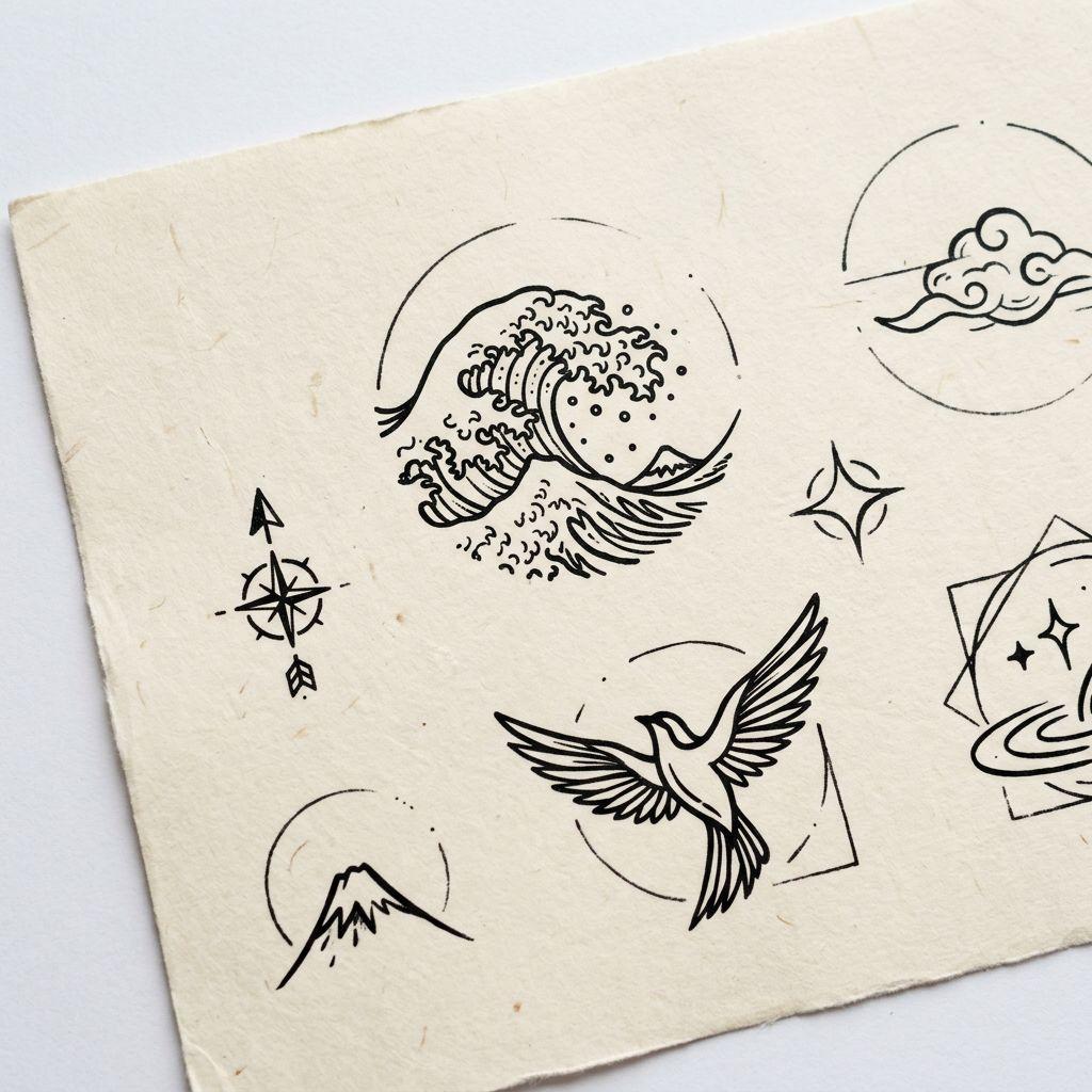idée tatouage cheville femme vague océan, design sur fond blanc