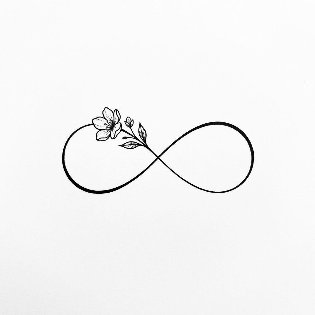 idée tatouage cheville femme symbole infini fleuri, design sur fond blanc