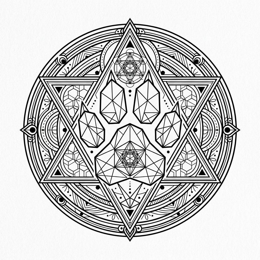 idée tatouage chien empreinte géométrique, design sur fond blanc