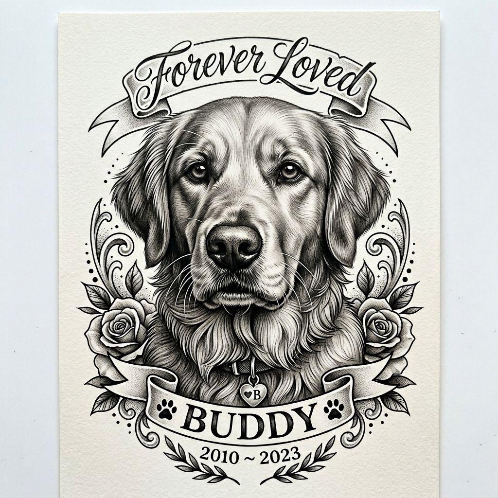 idée tatouage chien portrait réaliste chien, design sur fond blanc