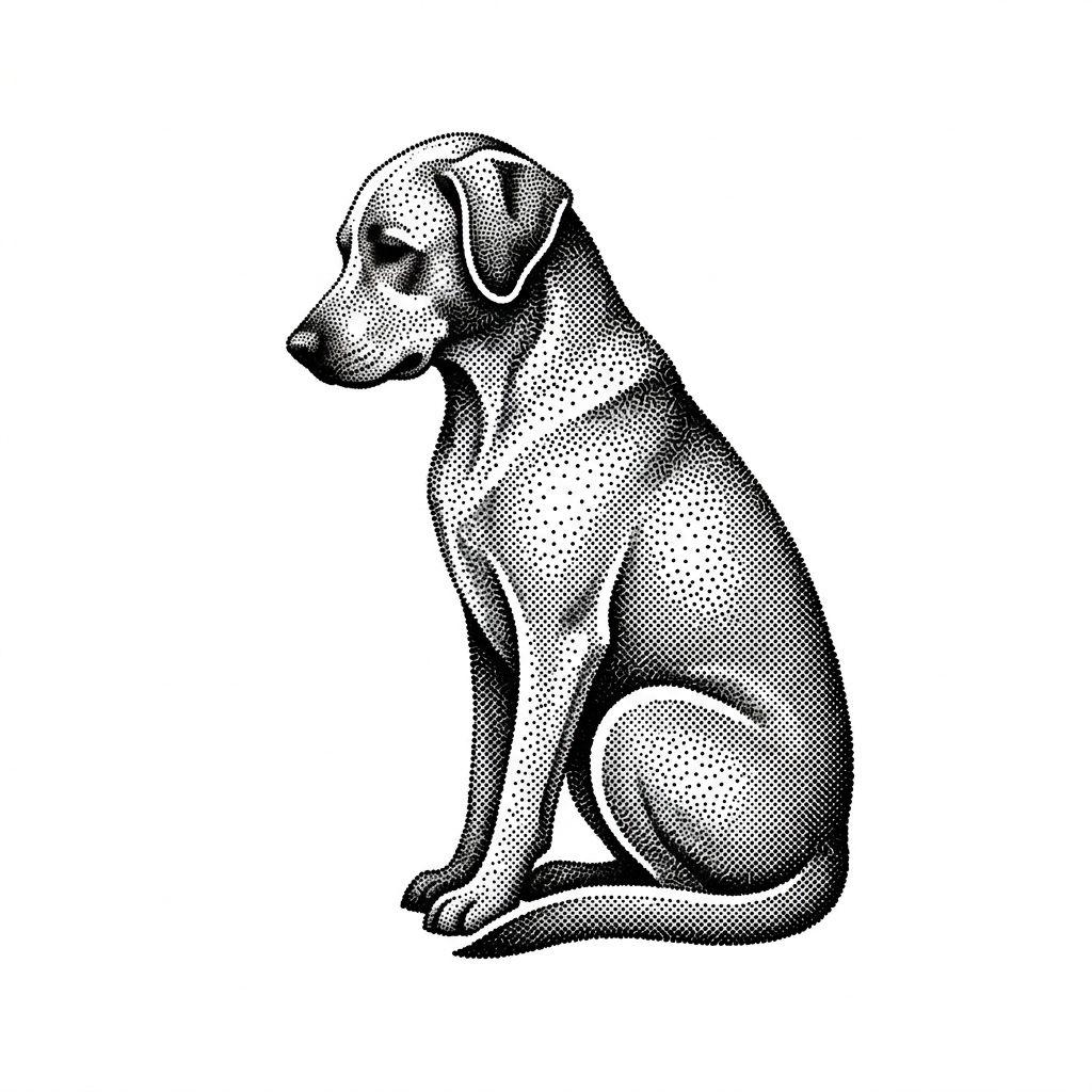 idée tatouage chien chien dotwork, design sur fond blanc