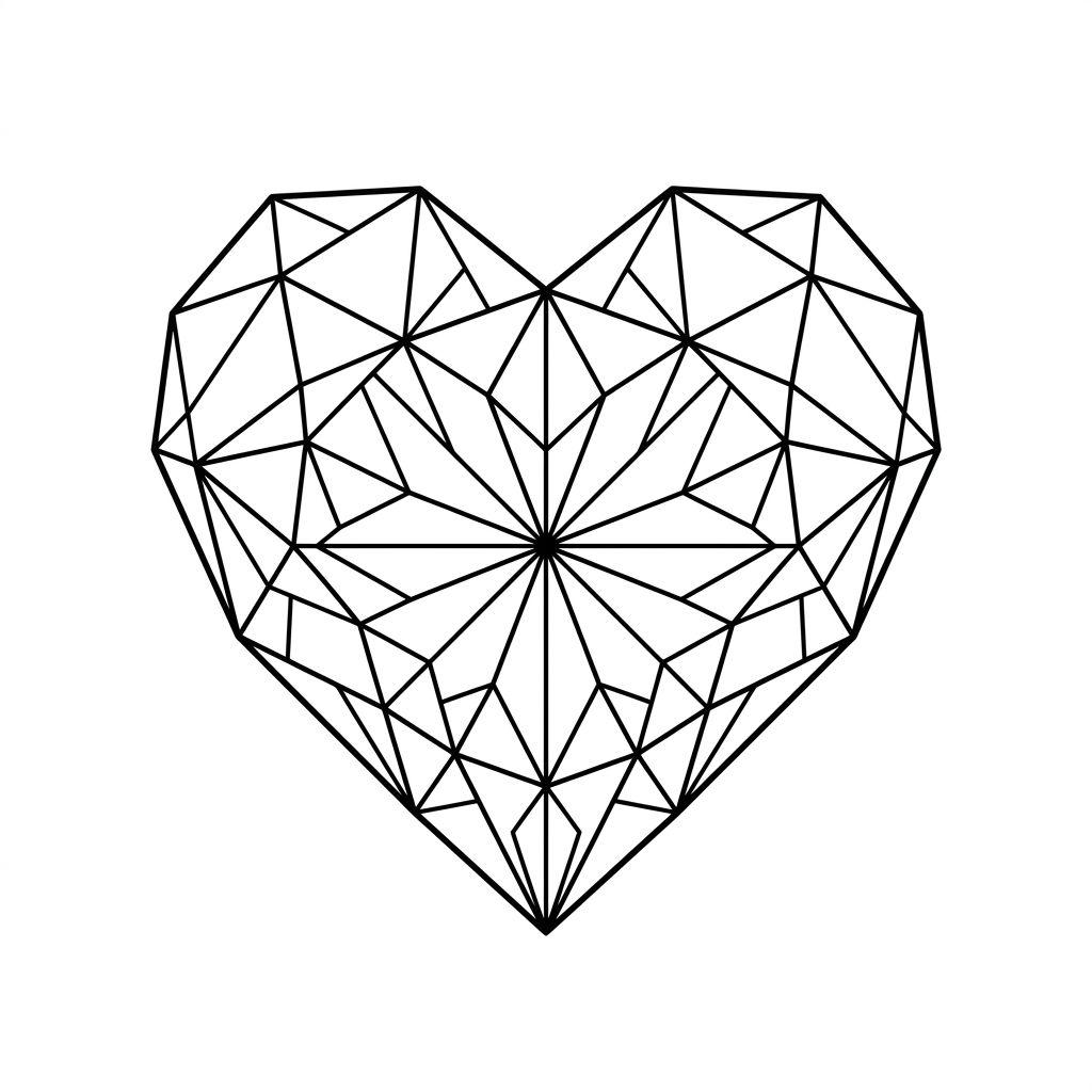 idée tatouage coeur coeur geometrique facette, design sur fond blanc