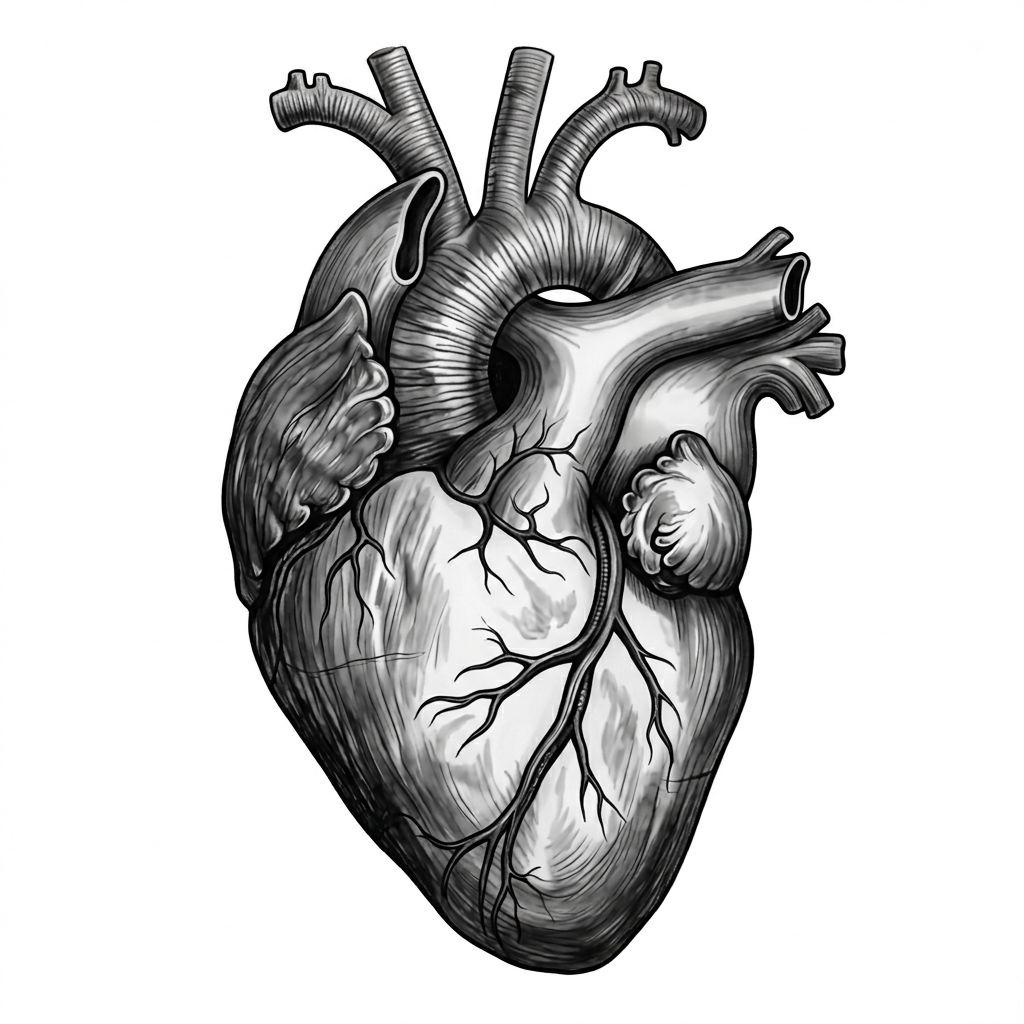 idée tatouage coeur coeur realiste anatomique, design sur fond blanc