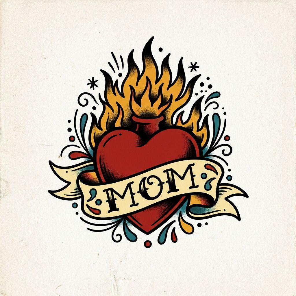 idée tatouage coeur coeur old school flamboyant, design sur fond blanc