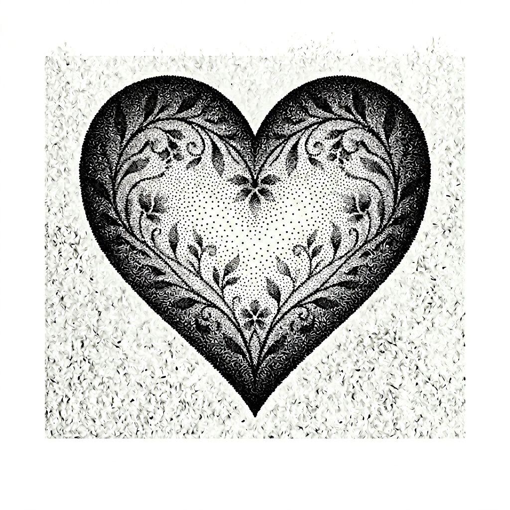 idée tatouage coeur coeur dotwork stippling, design sur fond blanc