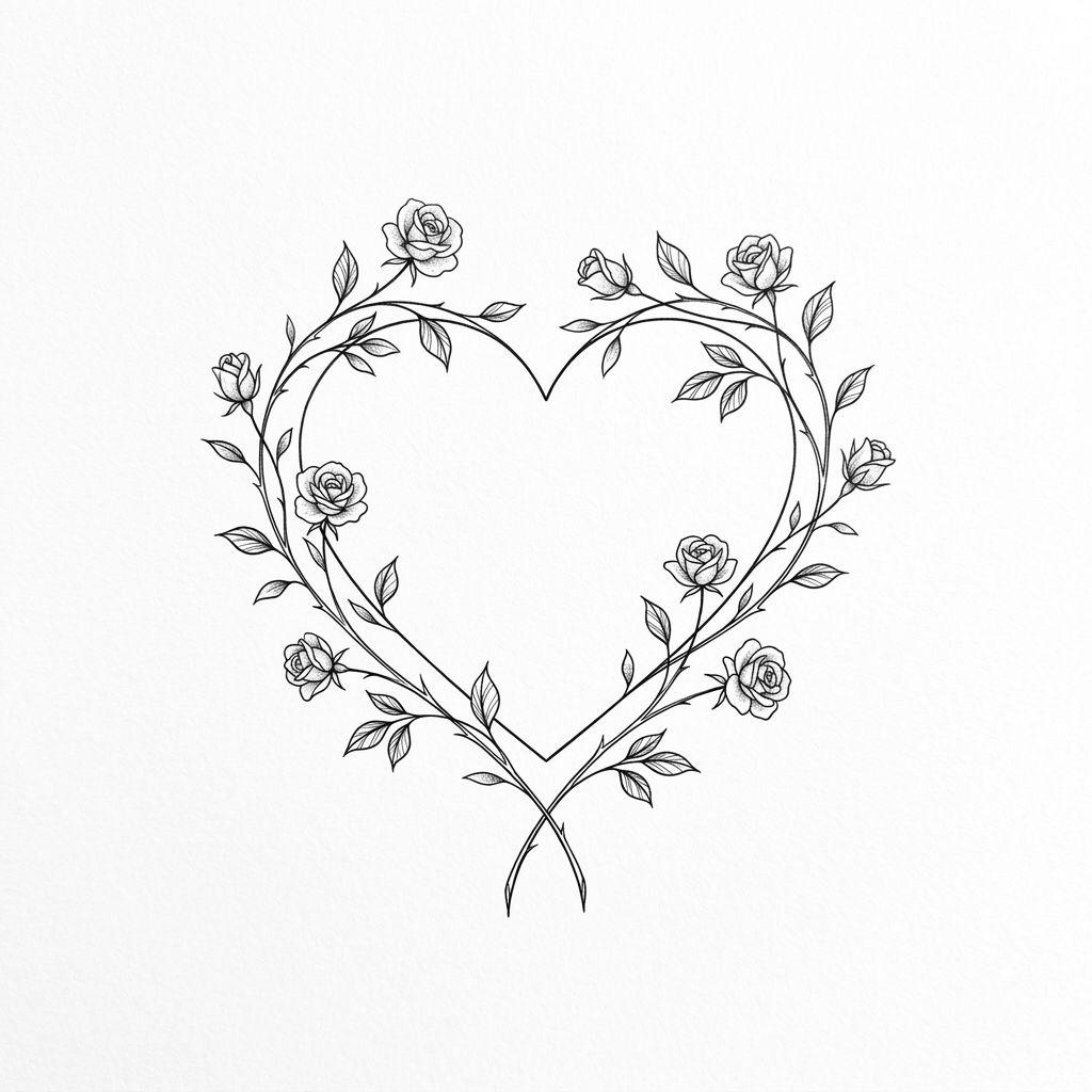idée tatouage coeur coeur entoure roses, design sur fond blanc