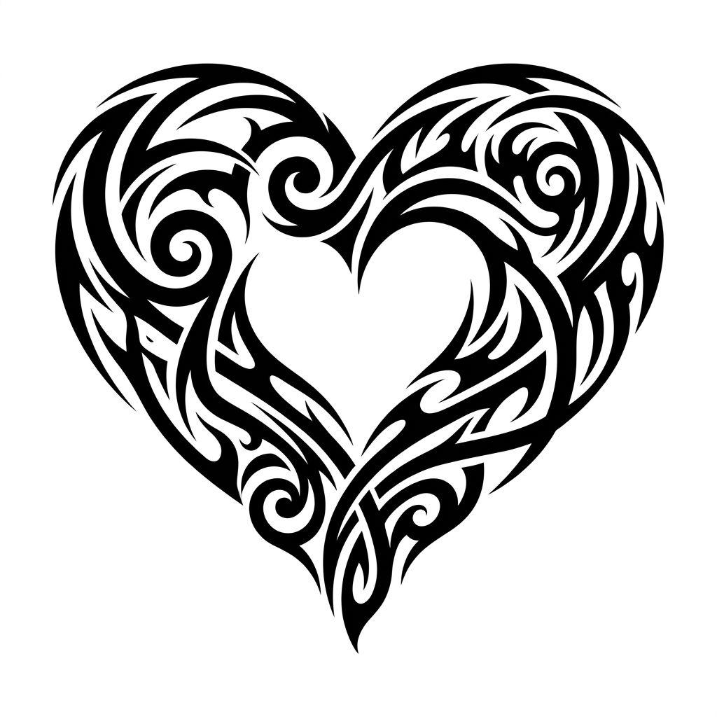 idée tatouage coeur coeur tribal moderne, design sur fond blanc