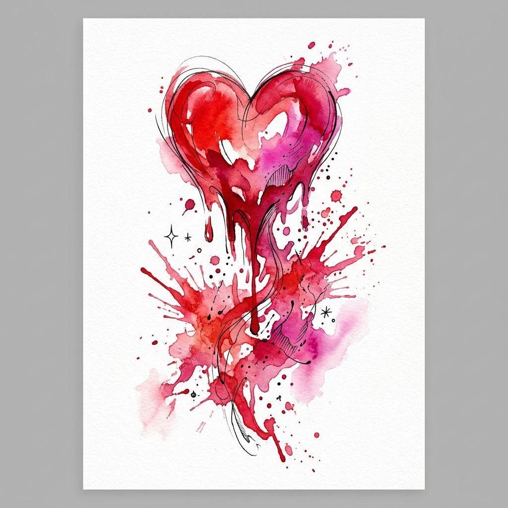idée tatouage coeur coeur aquarelle vibrant, design sur fond blanc