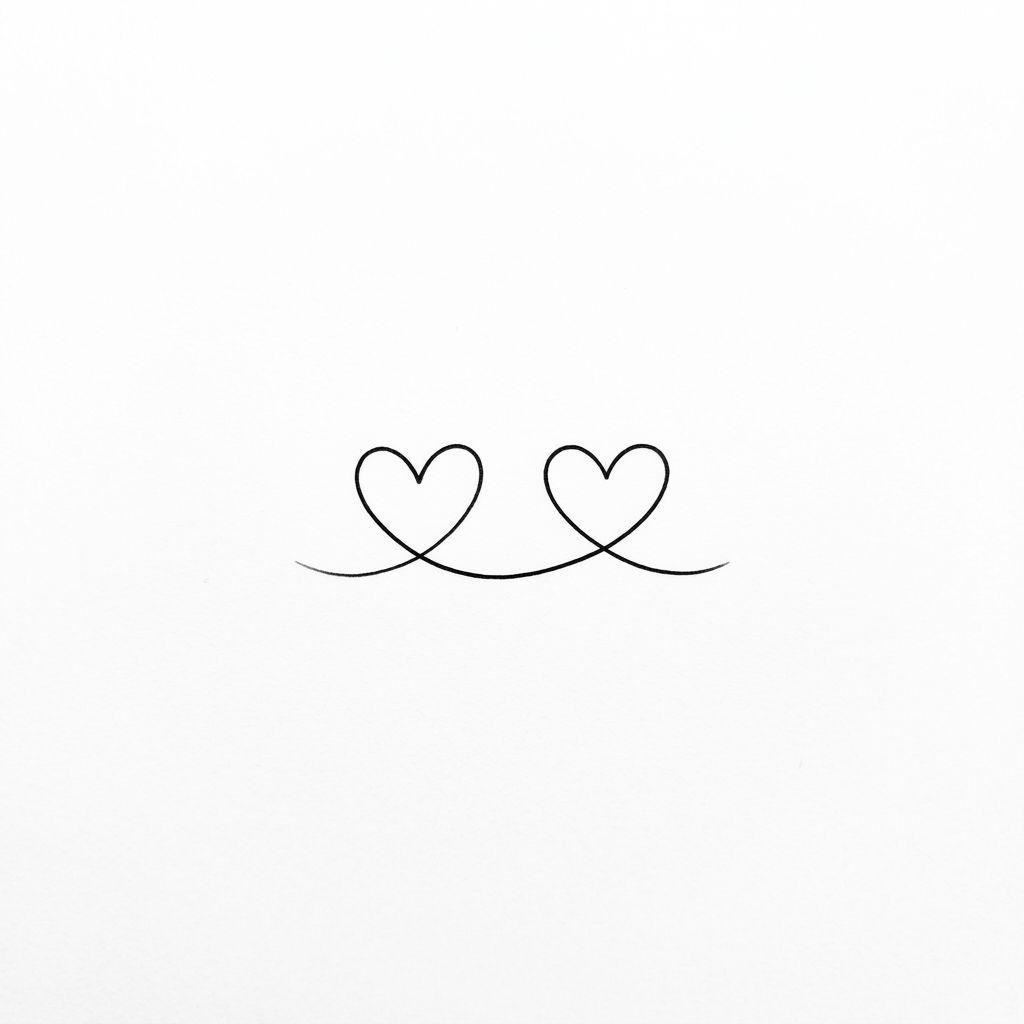 idée tatouage commun cœurs minimalistes assortis, design sur fond blanc